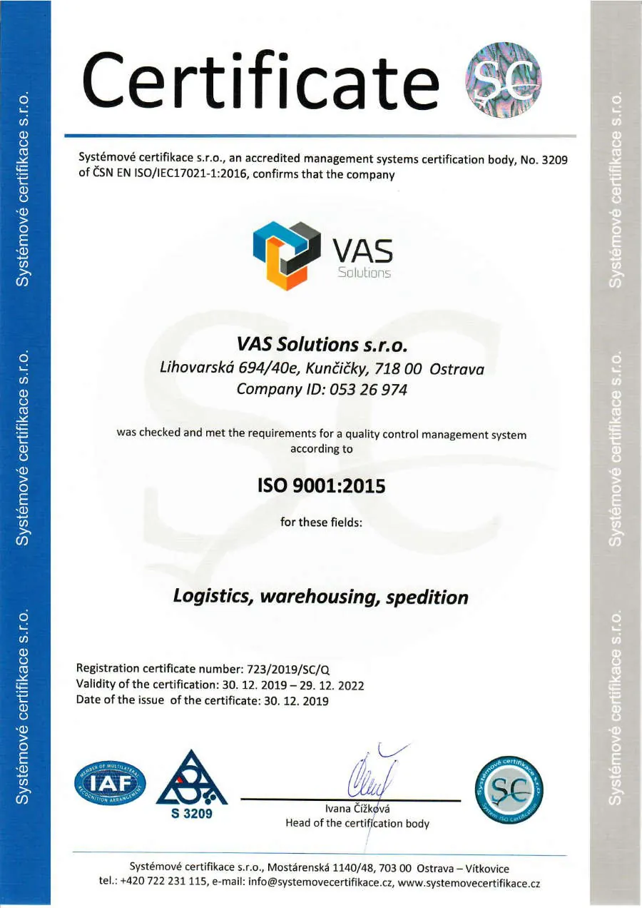 Certifikát ISO 9001 EN